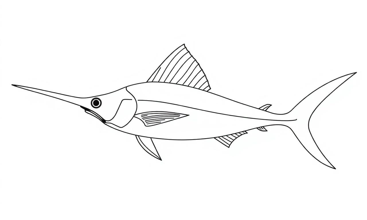 Line drawing of Broadbill Swordfish